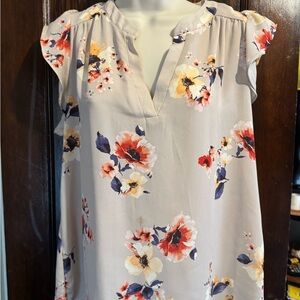 Sweet Rain Floral Cap Sleeve Blouse - Cream and Red